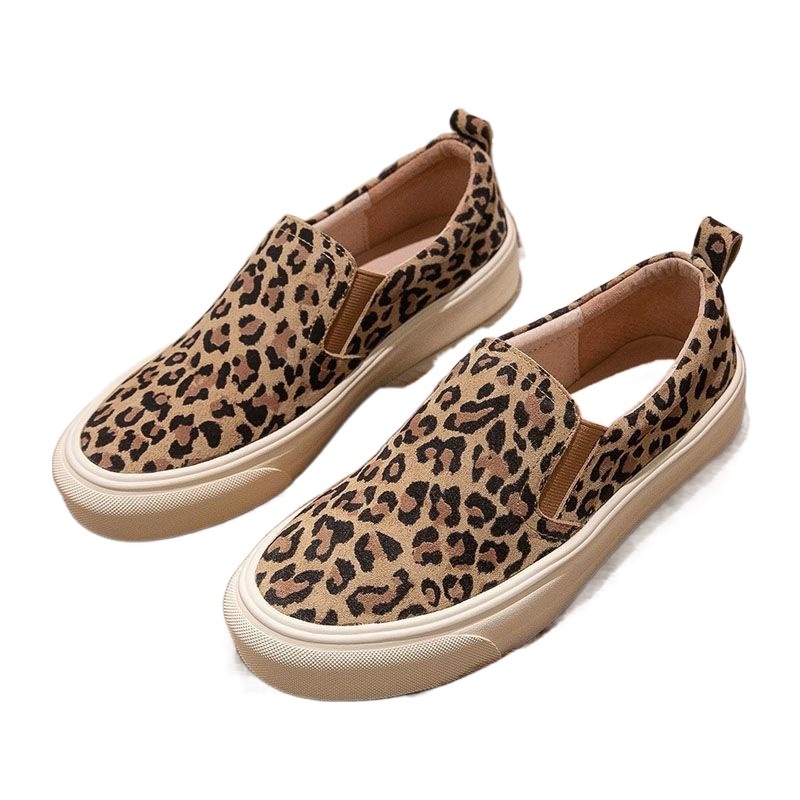 Dámske plátené loafers s leopardím vzorom, slip-on, hrubá podrážka