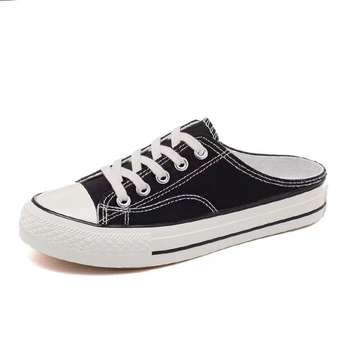 Канвасови обувки за жени в корейски стил, slip-on, нисък горен край, вулканизирана гума подметка