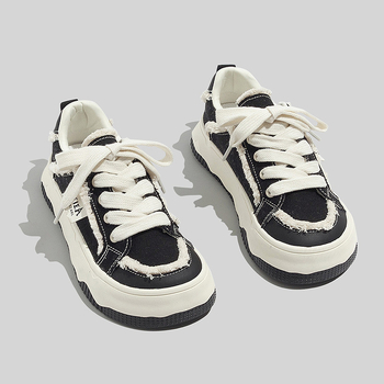 Pantofi din pânză pentru femei cu talpă groasă (talpă joasă, șiret frontal, talpă vulcanizată, primăvara 2025)