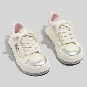 Pantofi din pânză pentru femei cu talpă groasă (talpă joasă, șiret frontal, talpă vulcanizată, primăvara 2025)