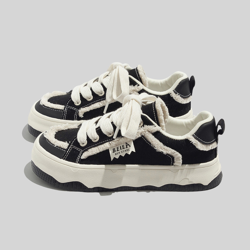 Pantofi din pânză pentru femei cu talpă groasă (talpă joasă, șiret frontal, talpă vulcanizată, primăvara 2025)