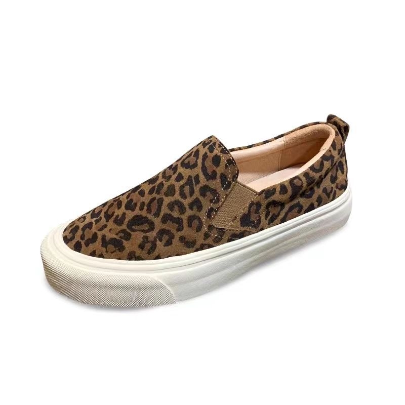 Дамски платнени обувки с леопардов принт, slip-on модел, лятна casual обувка с дебела подметка