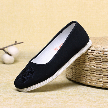 Pantofi dama din pânză, lucrate manual, partea superioară din bumbac, respirabili, vârf rotund, talpă plată