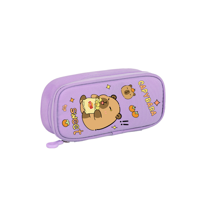 Ученически комплект: Несесер за моливи и термоизолирана чанта за обяд с мотив капибара, Oxford плат, водоустойчива, ултра лека, светлоотразителна за нощна безопасност