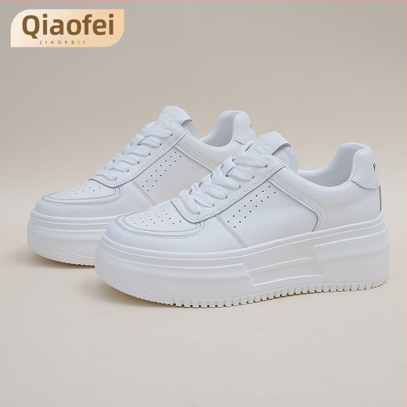 Pantofi sport din piele naturală, talpă groasă, șireturi, creștere internă a înălțimii, căptușeală respirabilă