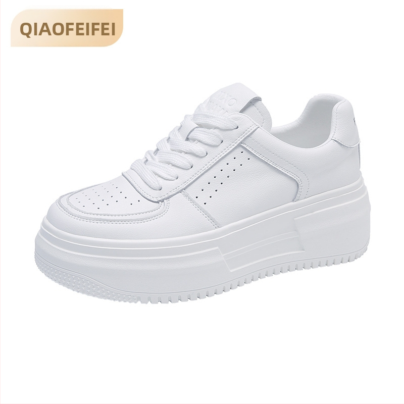 Pantofi sport din piele naturală, talpă groasă, șireturi, creștere internă a înălțimii, căptușeală respirabilă