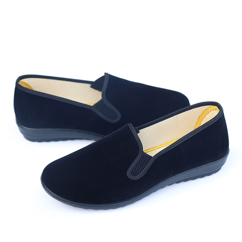 Pantofi din pânză Old Beijing pentru femei, fără șireturi, talpă antiderapantă, talpă moale, vârf rotund, toc mic (1–3 cm) pentru birou