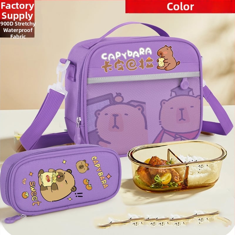 Geantă termică pentru prânz școlar cu model capybara, material Oxford, impermeabilă, ușoară, reflectorizantă pentru siguranța nocturnă, pentru elevi din învățământ primar