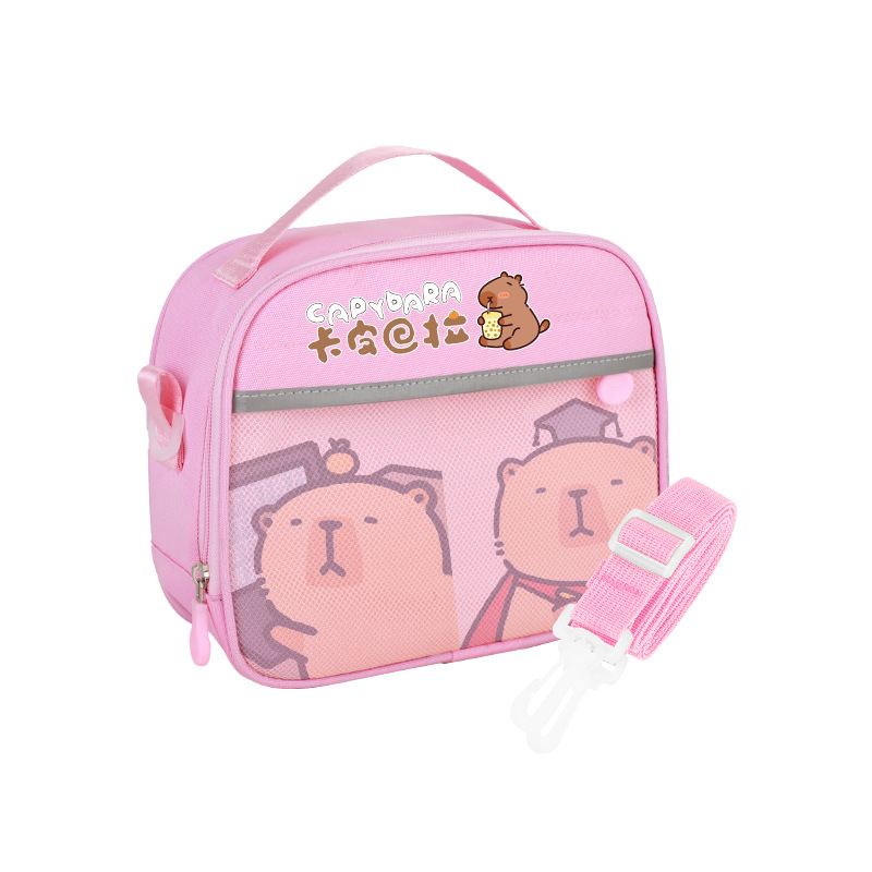 Geantă termică pentru prânz școlar cu model capybara, material Oxford, impermeabilă, ușoară, reflectorizantă pentru siguranța nocturnă, pentru elevi din învățământ primar