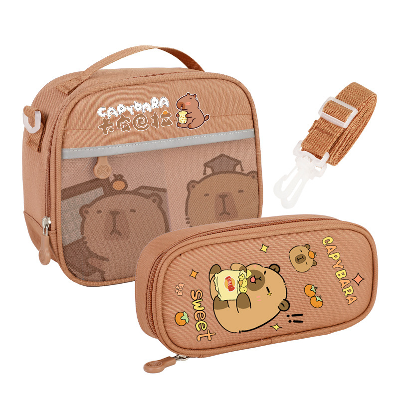 Geantă termică pentru prânz școlar cu model capybara, material Oxford, impermeabilă, ușoară, reflectorizantă pentru siguranța nocturnă, pentru elevi din învățământ primar