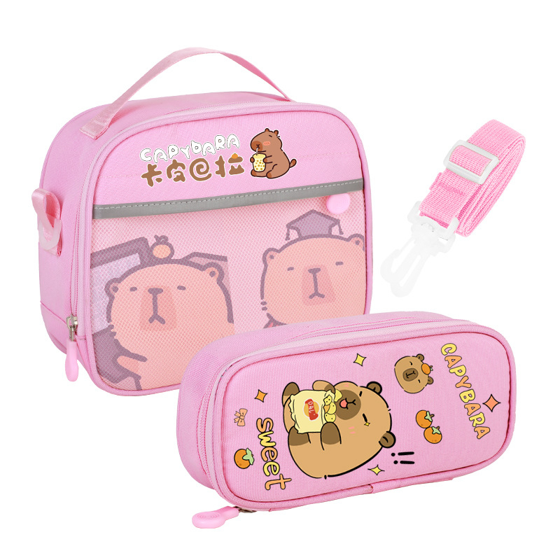 Geantă termică pentru prânz școlar cu model capybara, material Oxford, impermeabilă, ușoară, reflectorizantă pentru siguranța nocturnă, pentru elevi din învățământ primar
