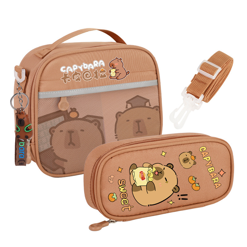 Geantă termică pentru prânz școlar cu model capybara, material Oxford, impermeabilă, ușoară, reflectorizantă pentru siguranța nocturnă, pentru elevi din învățământ primar