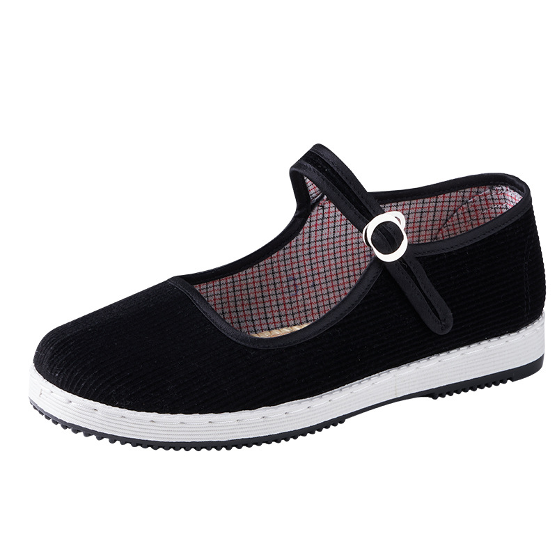 Pantofi din pânză cu partea superioară din bumbac, talpă din material compozit, închidere cu cataramă pe o singură curea, toc plat, vârf rotund