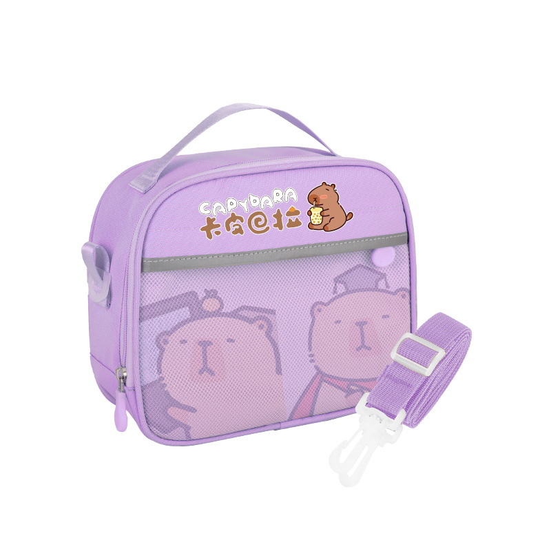Geantă izolantă pentru prânz și penar cu temă Capybara pentru elevi ai învățământului primar, din material Oxford, ușoară, rezistentă la apă, unisex