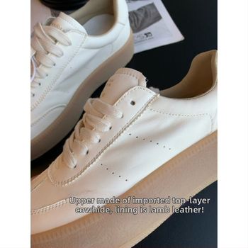 Adidași casual din piele de vițel, pentru femei, cu închidere cu șireturi în față, talpă din cauciuc, căptușeală din lână de miel