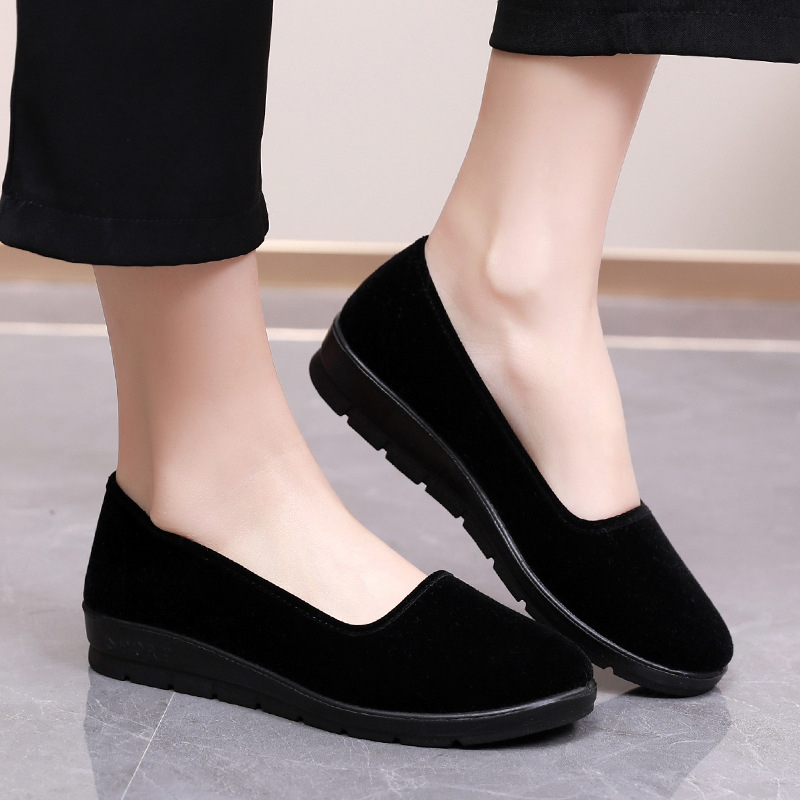 Pantofi din țesătură pentru femei, slip-on, cu partea superioară velveteen, deschidere joasă, respirabili, talpă PU, căptușeală din bumbac