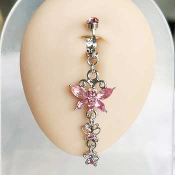 Bijuterii pentru navel – pandantiv fluture în formă de arc, aliaj, cu diamante