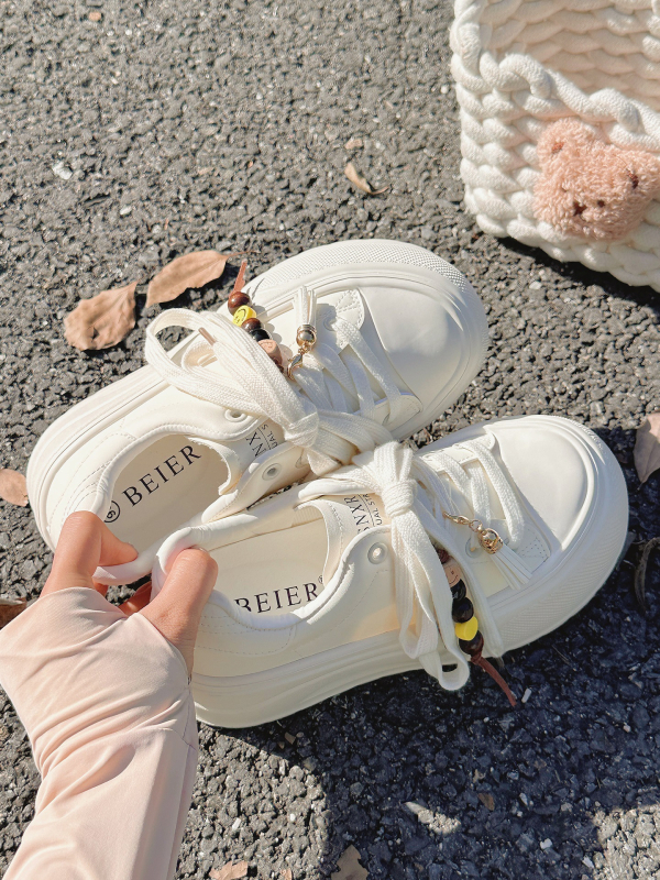 Adidași casual pentru femei, talpă groasă, gleznă joasă, șireturi, model în dungi, talpă EVA