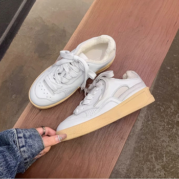 Adidași damă în stil colegiu, vârf rotund, partea superioară din piele de vită, căptușeală din piele artificială, talpă din cauciuc