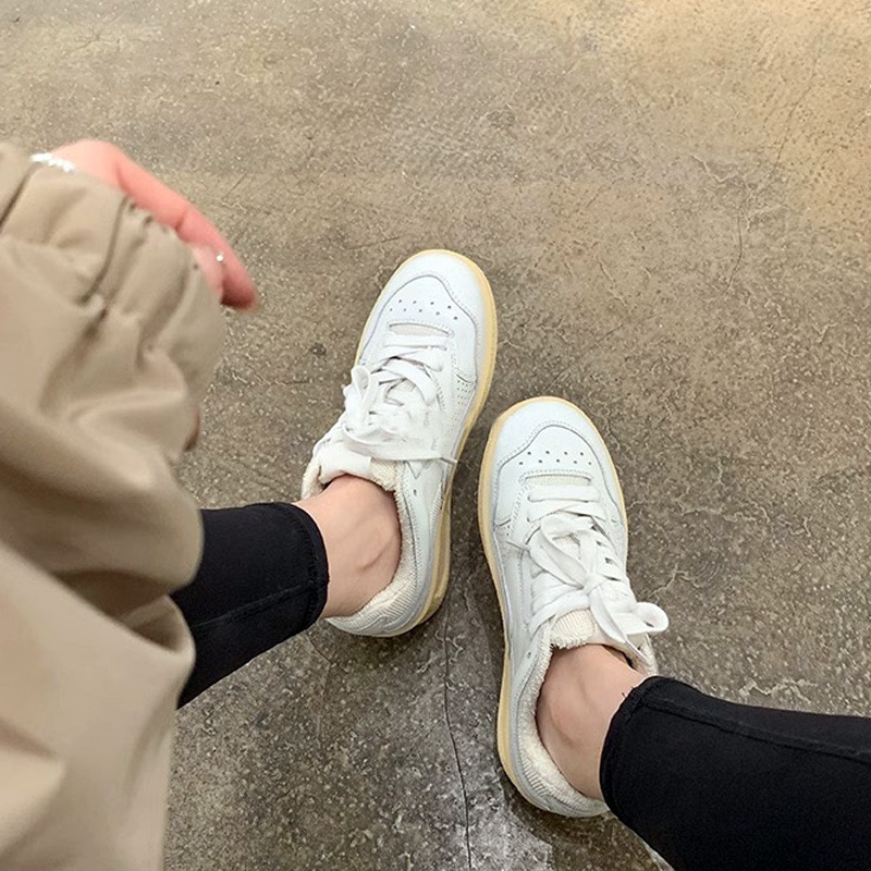 Adidași damă în stil colegiu, vârf rotund, partea superioară din piele de vită, căptușeală din piele artificială, talpă din cauciuc