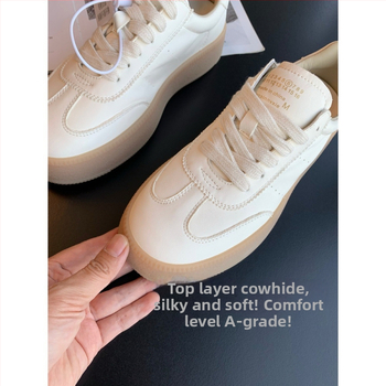 Adidași casual din piele de vițel pentru femei, cu creștere în înălțime de 4 cm, șiret frontal, talpă din cauciuc