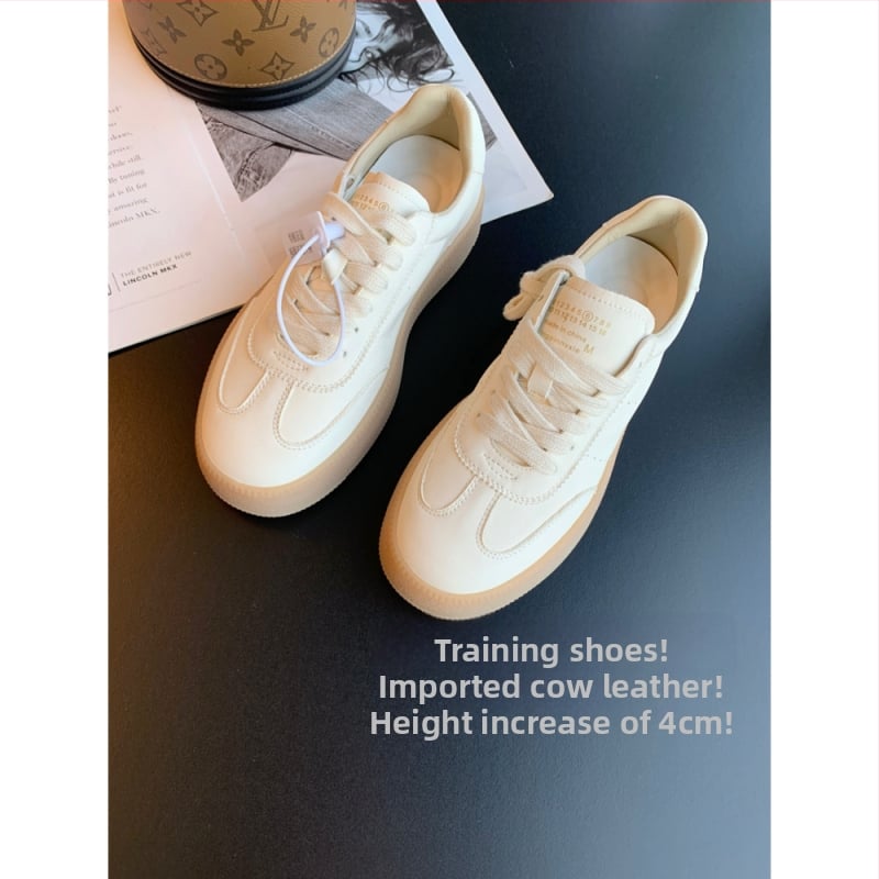 Adidași casual din piele de vițel pentru femei, cu creștere în înălțime de 4 cm, șiret frontal, talpă din cauciuc