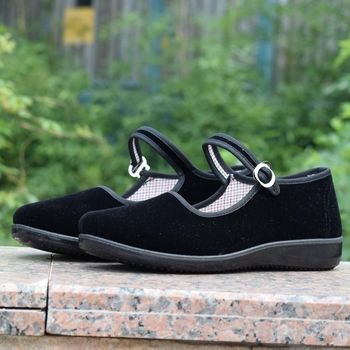 Pantofi de femei din pânză cu cataramă, talpă plată (Partea superioară: bumbac; Talpă: plastic; Închidere: cataramă pe o singură linie; Toc: plat; Deschidere: adâncime mică)