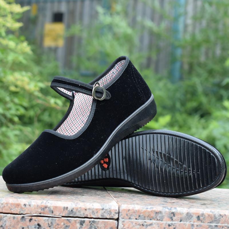 Pantofi de femei din pânză cu cataramă, talpă plată (Partea superioară: bumbac; Talpă: plastic; Închidere: cataramă pe o singură linie; Toc: plat; Deschidere: adâncime mică)