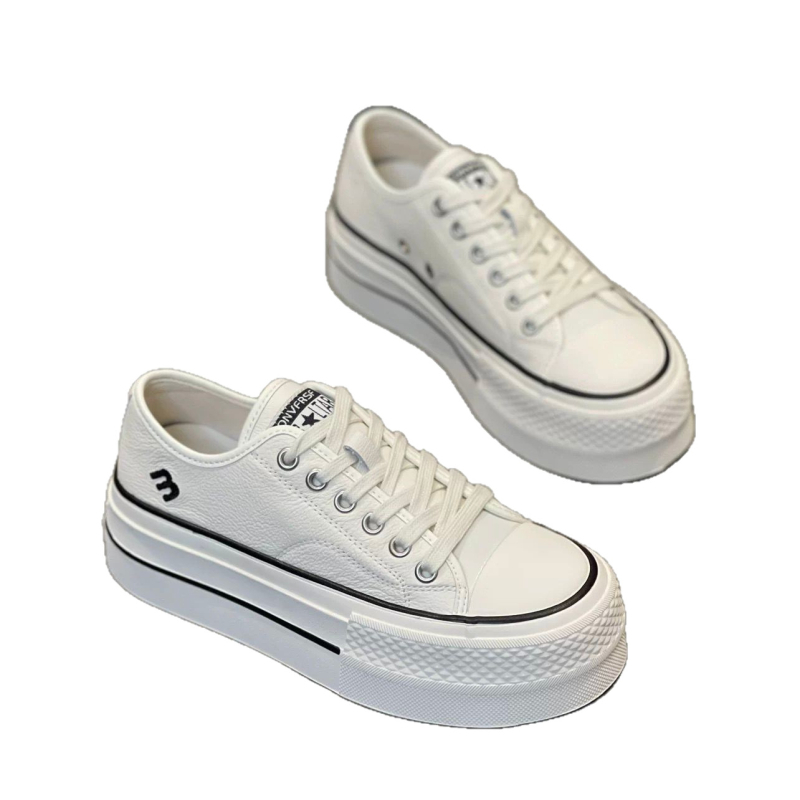 Adidași platformă din piele naturală, talpă din cauciuc natural, toc de 3–5 cm, închidere cu șiret în față, guler scurt