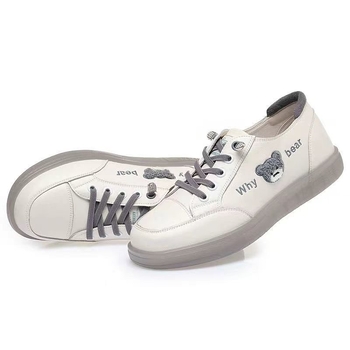 Pantofi sport pentru femei cu talpă din tendon de vită, piele naturală, vârf rotund, șiret, talpă plată, potriviți pentru primăvară și toamnă