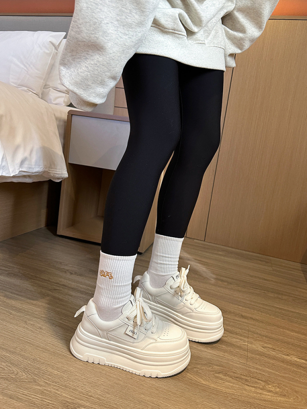 Adidași femei cu talpă plată, upper respirabil, talpă groasă pentru creșterea înălțimii, închidere cu șireturi, căptușeală din piele de porc, primăvara 2025