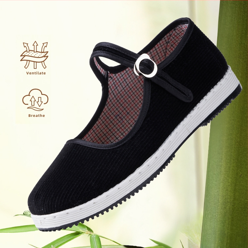 Дамски платнени обувки с катарама, кръгла носка, плоска подметка, дишащи и износоустойчиви за ежедневна употреба