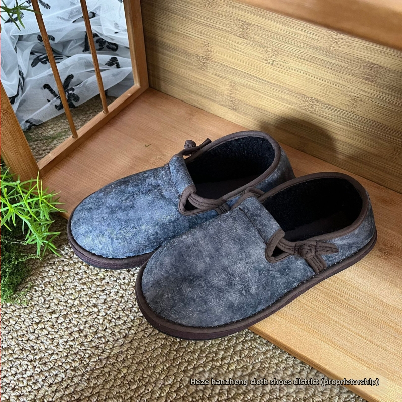 Дамски етно стил платнени обувки, флорална шарка, платнена горна част, многослойна подметка, слип-он