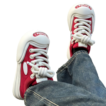 Платнени обувки с каучукова подметка, средна височина 3–7 см, предно връзване, дебела подметка, повишаване на височината, летен стил