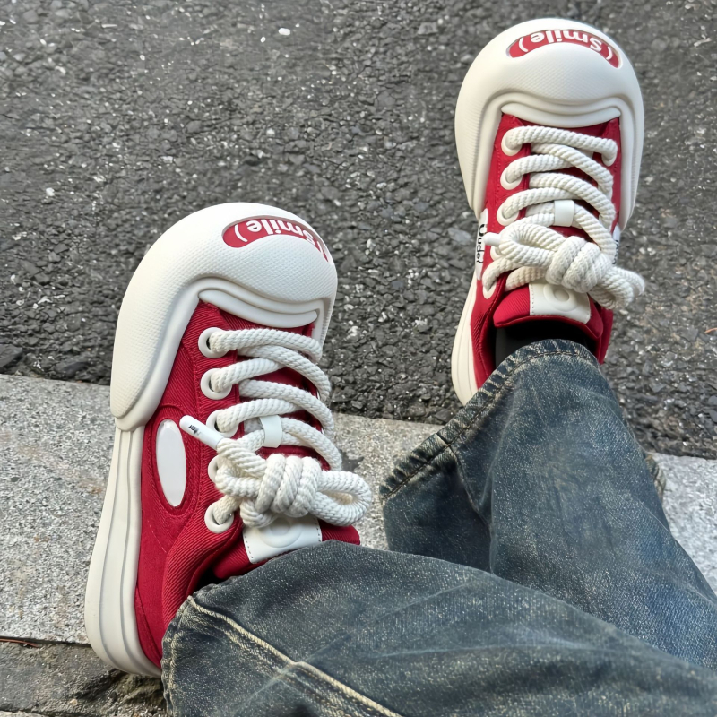 Унисекс платнени обувки с средно висок връх, дебел под, предно връзване, солиден дизайн, летна ежедневна обувка (Издание пролет 2024)