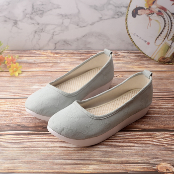 Pantofi din pânză croită manual, retro, vârf rotund, partea superioară joasă, toc mic 1–3 cm