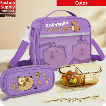 Чанта за обяд и несесер с дизайн на капибара за начално училище, оксфордска платнена тъкан, включва кутия за обяд с алуминиево фолио, лека, водоустойчива и изолационна, с отражател за нощна безопасност