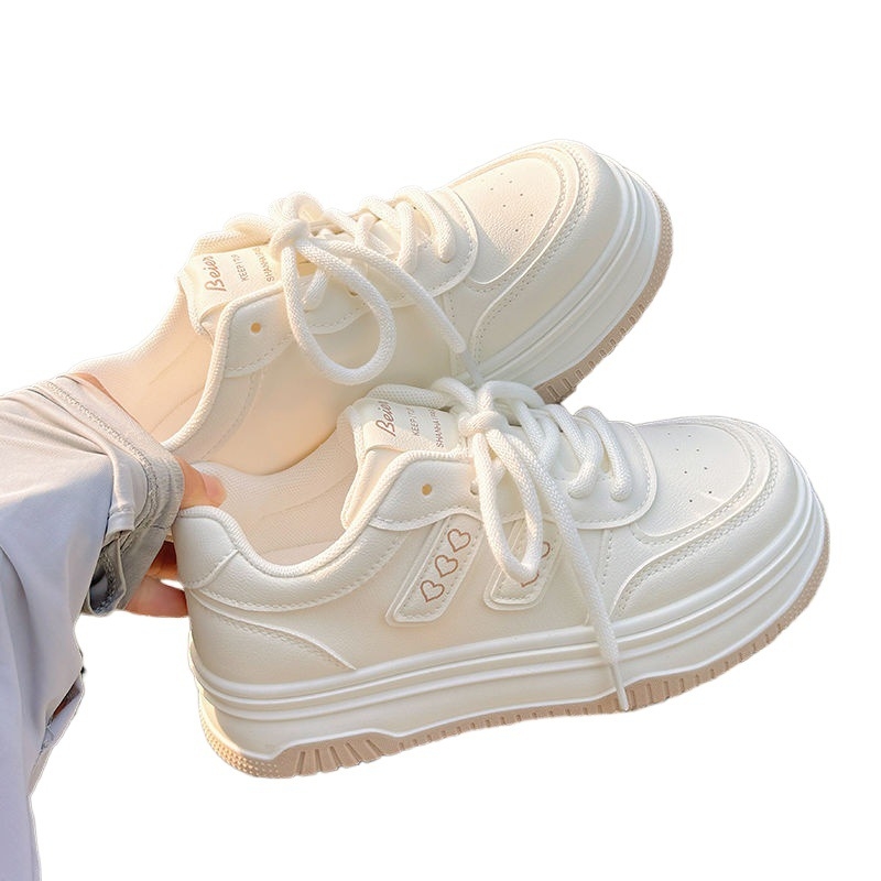 Pantofi sport pentru femei, stil Dad Sneakers, cu suprafață PU, vârf rotund, guler scurt, talpă groasă 3–5 cm