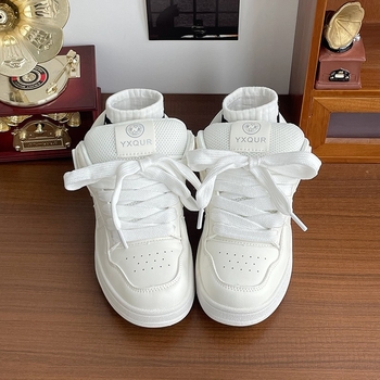 Pantofi sport casual pentru femei cu creștere în înălțime — partea superioară din PU, vârf rotund, șireturi, talpă din cauciuc injectat și căptușeală EVA