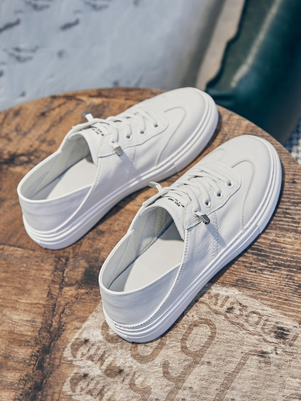 Pantofi casual pentru femei, din piele naturală, vârf rotund, toc mic 1–3 cm, bandă elastică, talpă din cauciuc respirabil