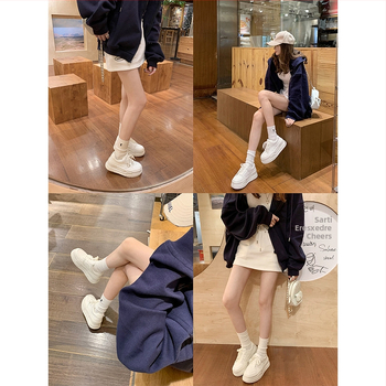 Pantofi sport pentru femei, din piele de vițel, căptușiți cu fleece, încălțăminte cu șireturi, vârf rotund, talpă din cauciuc groasă, stil colegiu, înălțime tocuri 6–8 cm