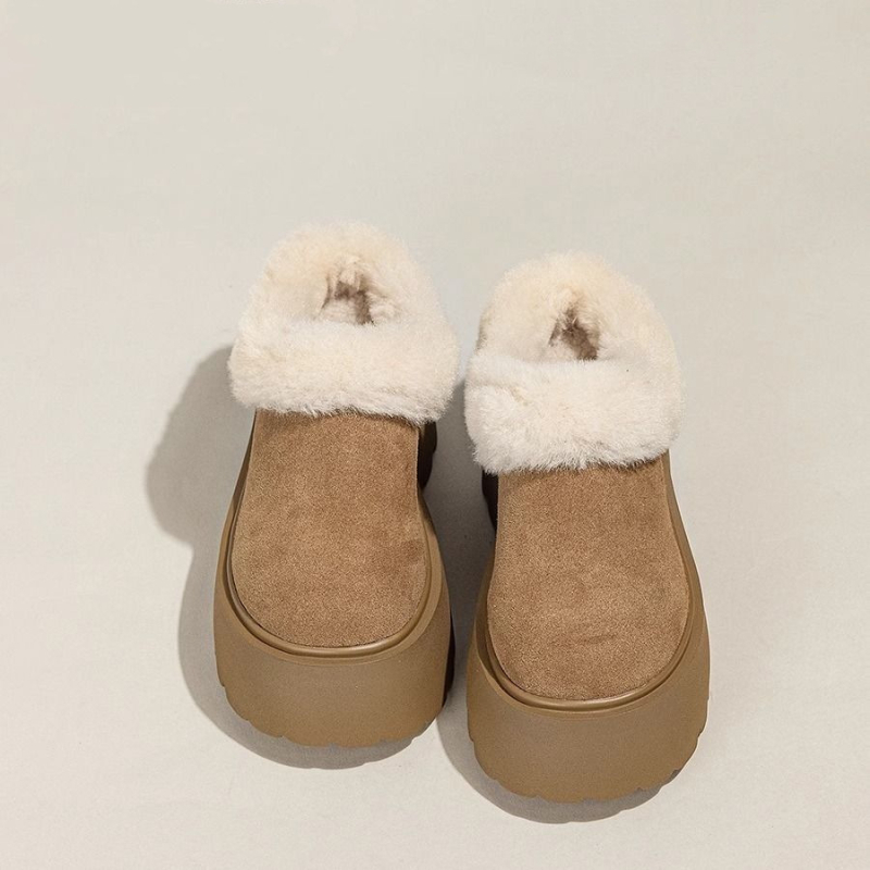 Женски снежни ботуши с дебела подметка, затворен нос, плюшена подплата, нисък височина, страничен цип, ток 3-5 см, зима 2025