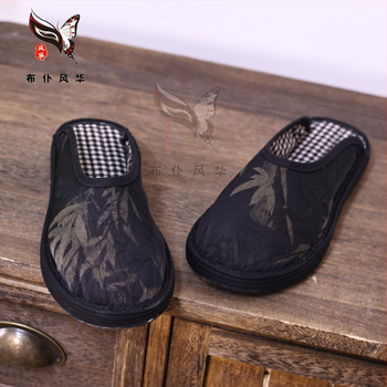 Pantofi din pânză, realizați manual, cu model floral, vârf rotund, partea superioară din bumbac, talpă multistrat, curea elastică