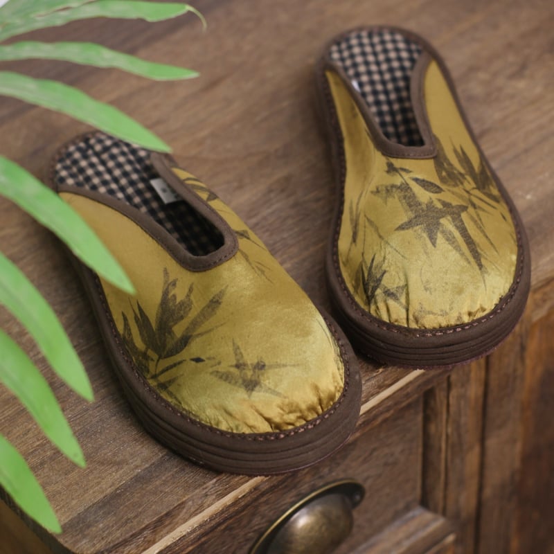 Pantofi din pânză, realizați manual, cu model floral, vârf rotund, partea superioară din bumbac, talpă multistrat, curea elastică