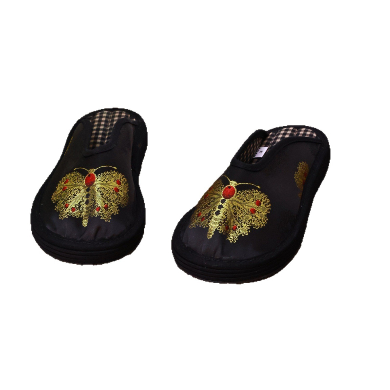 Pantofi din pânză, realizați manual, cu model floral, vârf rotund, partea superioară din bumbac, talpă multistrat, curea elastică