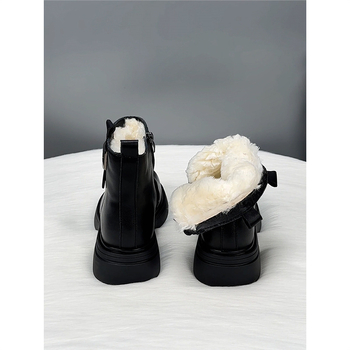 Cizme de zăpadă pentru femei din piele naturală cu căptușeală din lână, toc plat, talpă din cauciuc, fermoar lateral (piele naturală; căptușeală din lână; toc plat; talpă din cauciuc; fermoar lateral)