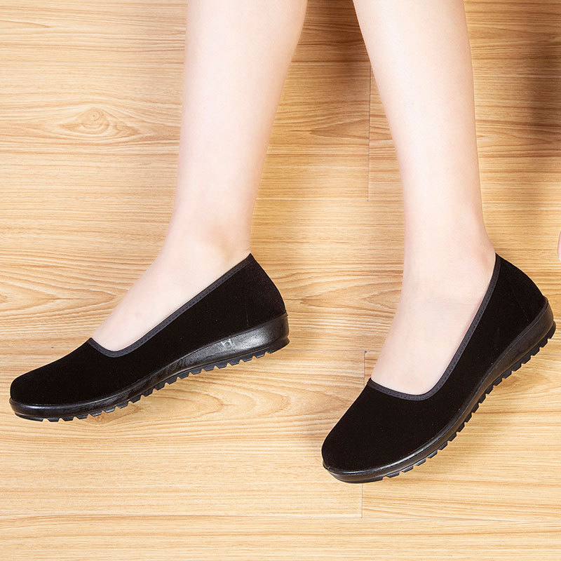 Pantofi din țesătură țesută manual, stil navetă, partea superioară din bumbac, talpă din plastic, toc mic 1–3 cm