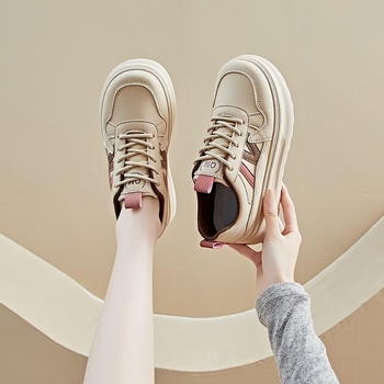 Adidași dama cu talpă groasă pentru creșterea înălțimii, stil casual zilnic, vârf rotund, PU deasupra, talpă din cauciuc, șiret frontal, toc mediu 3–5 cm