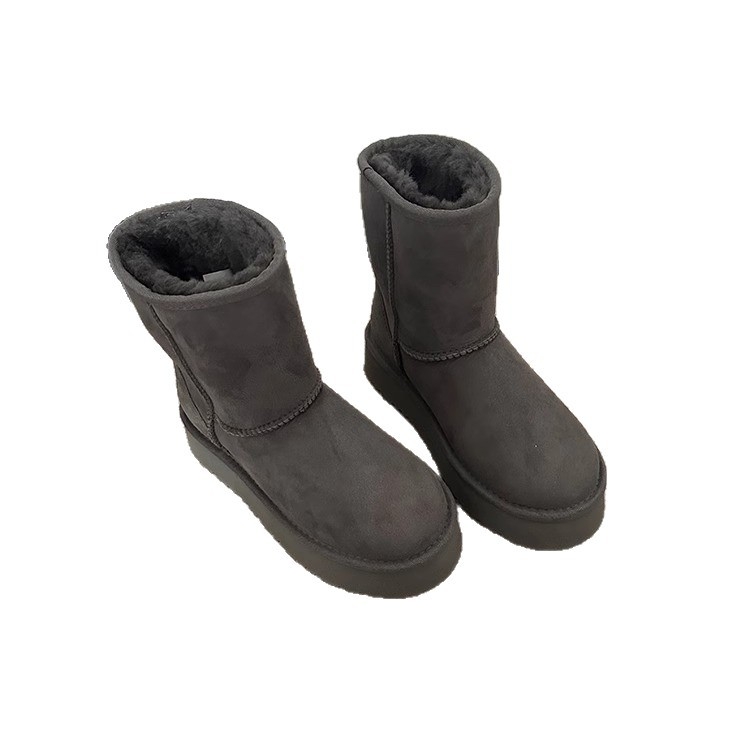 Cizme de zăpadă pentru femei, iarnă: exterior microfibră, căptușeală din bumbac, talpă din cauciuc, gambă scurtă, branț din lână de oaie