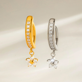 Bijuterii pentru buric – aliaj titan, zircon încrustat, pandantiv în formă de floare, cod T2533-3